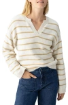 Sanctuary Chill Vibes Stripe Cotton V-neck Sweater In Gold/chalk