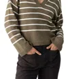 Sanctuary Chill Vibes Stripe Cotton V-neck Sweater In Green