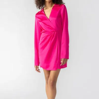 Sanctuary Clothing Cuff Detail Satin Wrap Dress In Pink