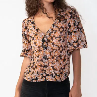 Sanctuary Clothing Puff Sleeve Button Front Blouse In Brown