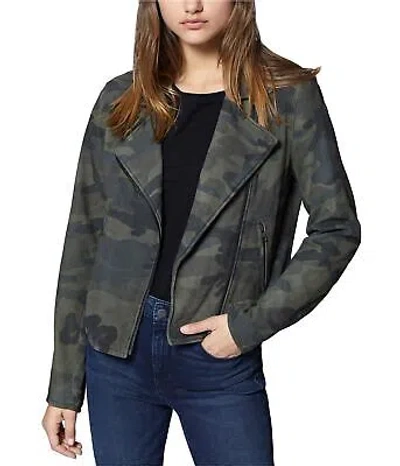 Pre-owned Sanctuary Clothing Womens Camo-print Suede Motorcycle Jacket, Green, X-small In Camosuede