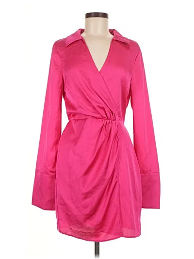 Sanctuary Cuff Detail Satin Wrap Dress In Power Pink