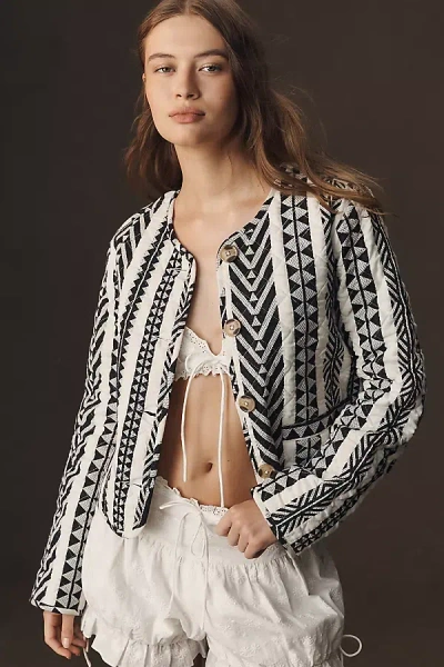 Sanctuary Coco Jacquard Button-front Jacket In Black