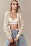 Sanctuary Collared Flower Pop Open-stitch Sweater Jacket In Beige