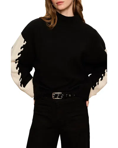 Sanctuary Color Blocked Mock Neck Sweater In Black