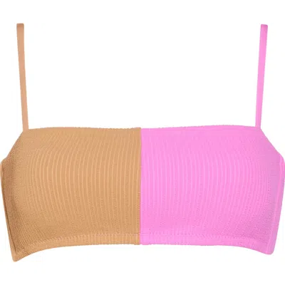 Sanctuary Colorblock Rib Bandeau Bikini Top In Pink Aura