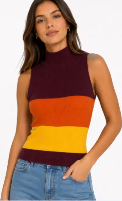 Sanctuary Colorblock Sleeveless Mock Neck Top In Cherry/plum In Brown