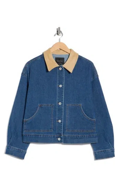 Sanctuary Corduroy Collar Denim Crop Utility Jacket In Blue