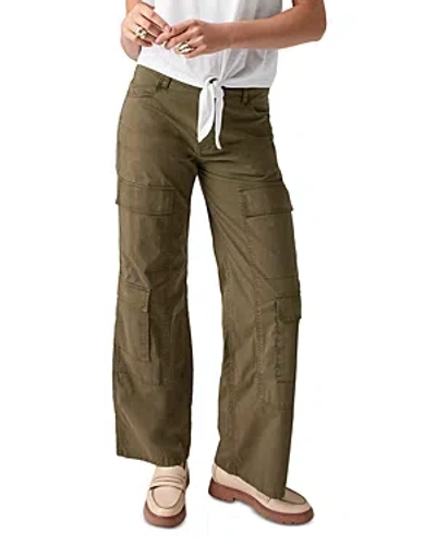 Sanctuary Cotton Blend Low Slung Y2k Trousers In Mossy Green
