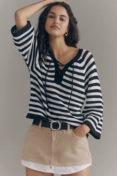 Sanctuary Cotton Lace-up Sweater In Black