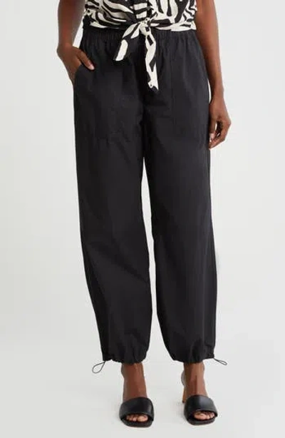 Sanctuary Cotton Poplin Paperbag Trouser Pants In Black