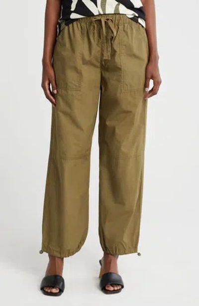 Sanctuary Cotton Poplin Paperbag Trouser Pants In Field Green