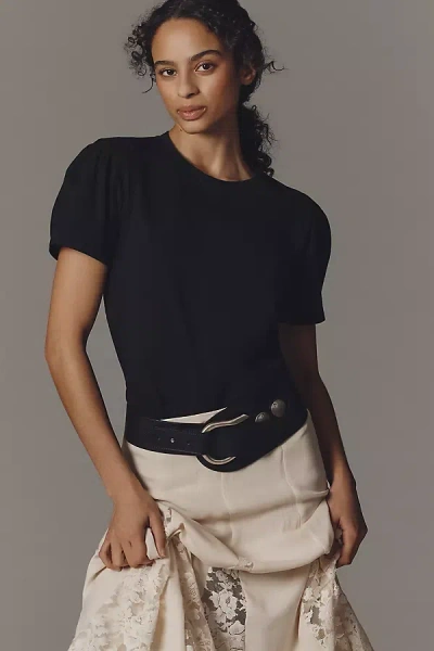 Sanctuary Perfect Roll Sleeve Cotton T-shirt In Black