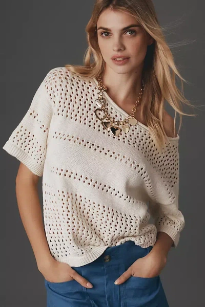 SANCTUARY CREW-NECK OPEN-KNIT SWEATER TEE