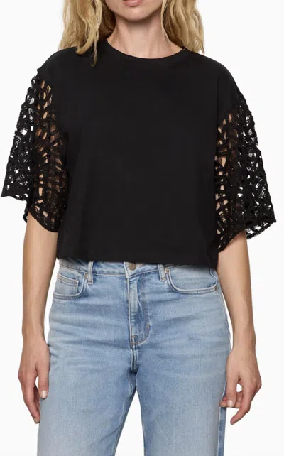Sanctuary Crochet Sleeve Belle Top In Black