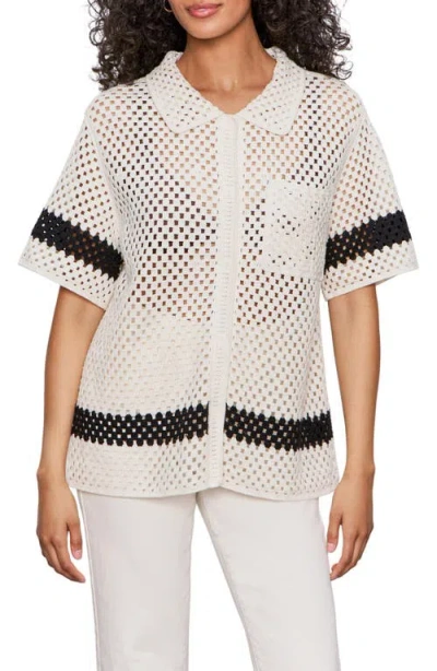 Sanctuary Crochet Stitch Cotton Resort Shirt In Brown