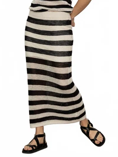 Sanctuary Crochet Sweater Skirt In Black/chalk Stripe In Brown