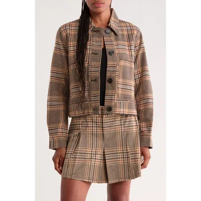 Sanctuary Cropped Plaid Utility Jacket In Sesame Pla