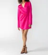 SANCTUARY CUFF DETAIL WRAP DRESS IN POWER PINK