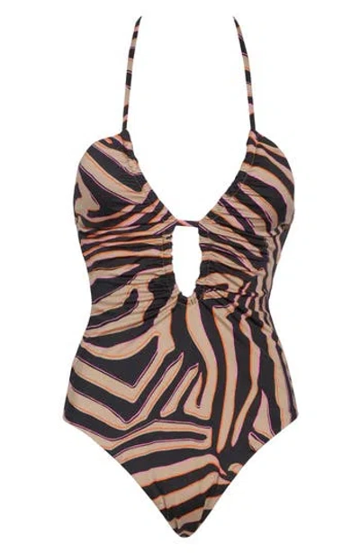 Sanctuary Women's Party Animal Printed Cross-neck Swimsuit In Flax