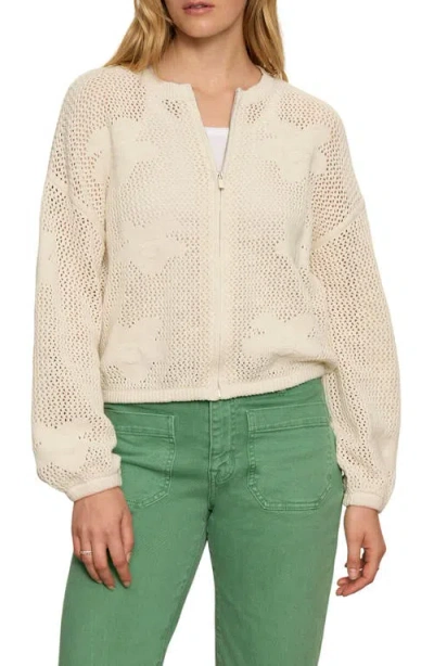 Sanctuary Daily Escape Flower Knit Front Zip Sweater In Neutral