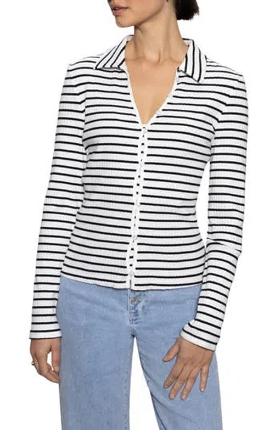 Sanctuary Daydreamer Stripe Rib Button-up Top In Black