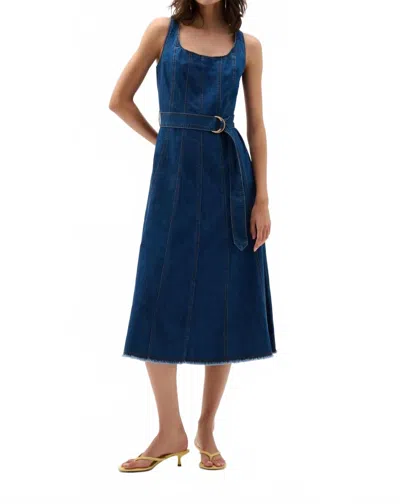 Sanctuary Denim Fit And Flare Midi Dress With Belt In Medium Blue