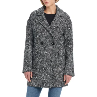 Sanctuary Double Breasted Herringbone Coat In Black And White Herringbone