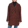 Sanctuary Double Breasted Herringbone Coat In Red And Black Herringbone