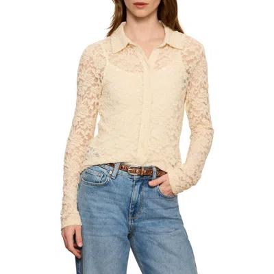 Sanctuary Womens Dreamer Long Sleeve Lace Blouse In Neutral
