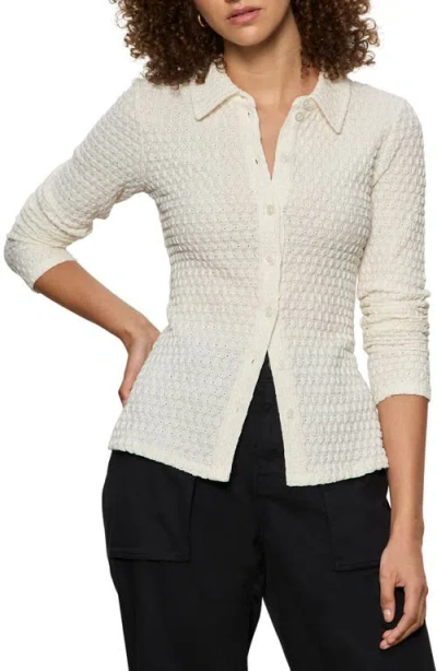 Sanctuary Dreamer Textured Bubble Knit Button-up Shirt In Neutral