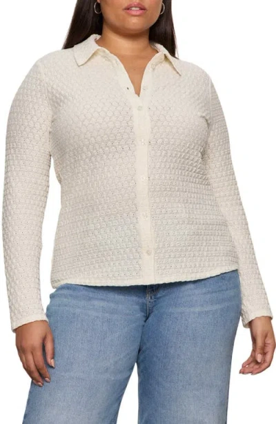 Sanctuary Dreamer Textured Bubble Knit Button-up Shirt In Neutral