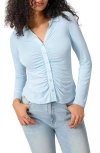 Sanctuary Dreamgirl Ruched Knit Shirt In Blue Bliss