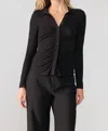 Sanctuary Dream Shirred Placket Knit Button-up Shirt In Black
