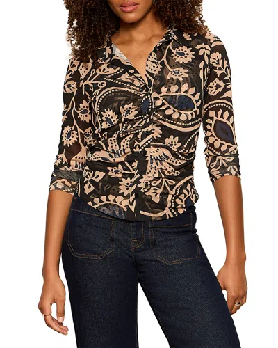 Sanctuary Dreamgirl Cat Print Blouse In Black