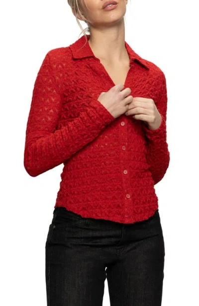 Sanctuary Dreamgirl Lace Button-up Shirt In Red