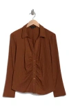 Sanctuary Easy Go Ruched Button-up Shirt In Clove