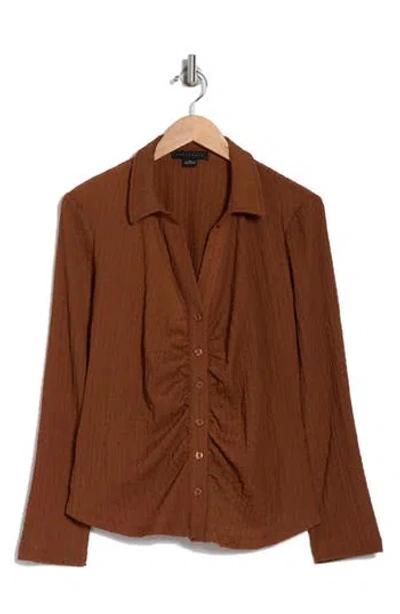 Sanctuary Easy Go Ruched Button-up Shirt In Clove
