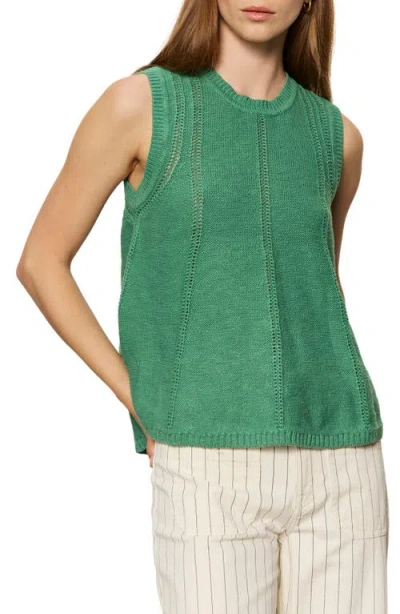Sanctuary Easy Pointelle Knit Sleeveless Top In Green