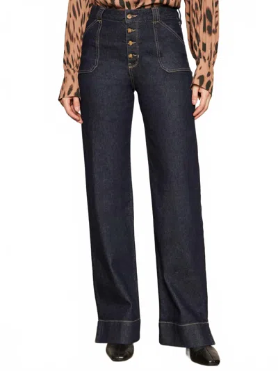 Sanctuary Ekara High Rise Slim Wide Leg Jeans In Indigo Dark Rinse Wash In Blue