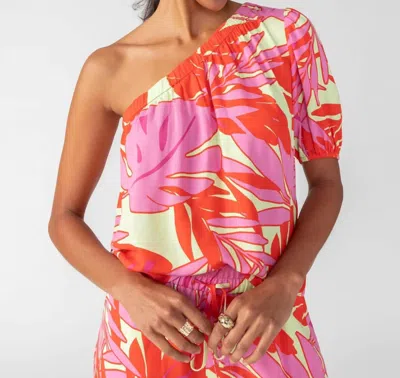 Sanctuary Elastic Waist One Shoulder Top In Paradise Pop In Multi