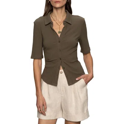 Sanctuary Elbow Sleeve Rib Button-up Shirt In Kalamata