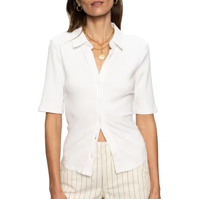 Sanctuary Elbow Sleeve Rib Button-up Shirt In White