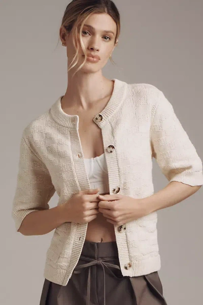 Sanctuary Elbow-sleeve Textured Cardigan Sweater In Beige
