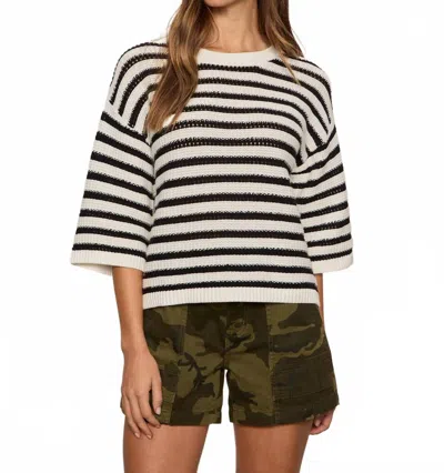 Sanctuary Elle Stripe Crochet Knit Sweater In White