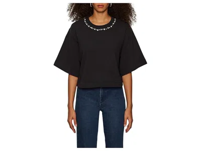 Sanctuary Rhinestone Detail Boxy Organic Cotton T-shirt In Black