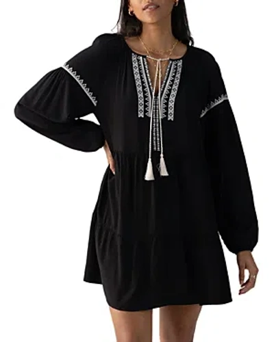 Sanctuary Embroidered Long Sleeve Shift Dress In Black