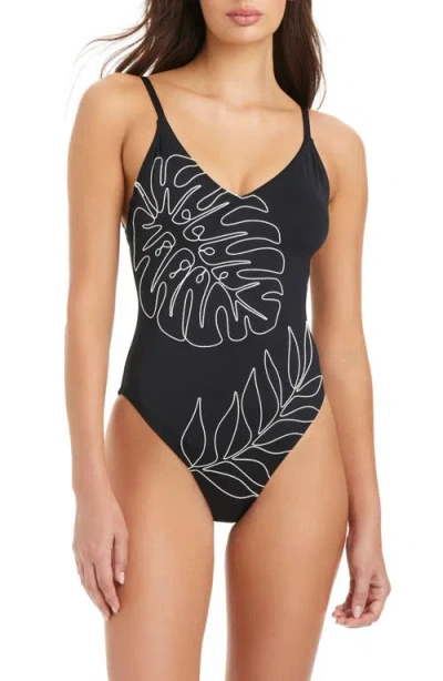 Sanctuary Midnight Breeze High Leg Scoop Neck Over The Shoulder Swimsuit In Black