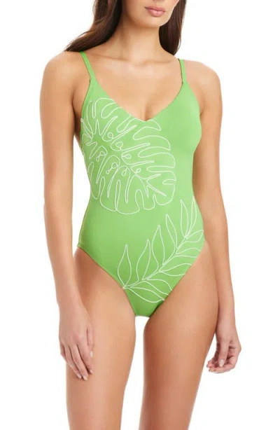 Sanctuary Midnight Breeze High Leg Scoop Neck Over The Shoulder Swimsuit In Green