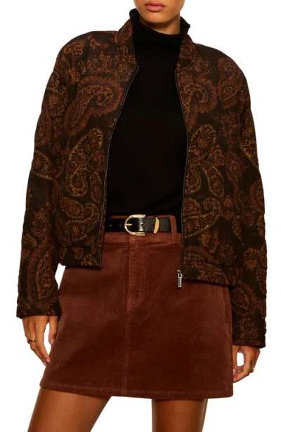 Sanctuary Empress Paisley Quilted Bomber Jacket In Cocoa Brown Paisley